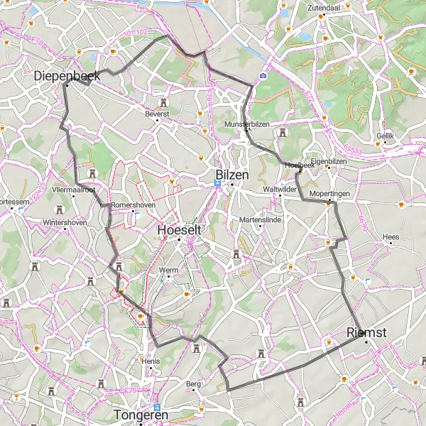 Karten-Miniaturansicht der Radinspiration "Rundfahrt von Herderen: Landmark Sieberg nach Riemst" in Prov. Limburg (BE), Belgium. Erstellt vom Tarmacs.app-Routenplaner für Radtouren