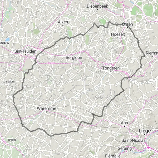 Map miniature of "Historical Route to Vliermaalroot" cycling inspiration in Prov. Limburg (BE), Belgium. Generated by Tarmacs.app cycling route planner