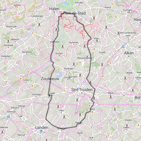 Map miniature of "Countryside Escape" cycling inspiration in Prov. Limburg (BE), Belgium. Generated by Tarmacs.app cycling route planner