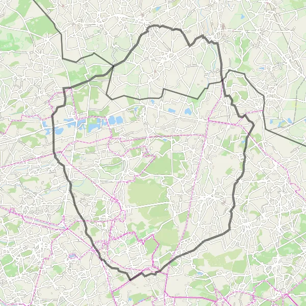 Miniatuurkaart van de fietsinspiratie "Oostham - Lillo - Wauberg" in Prov. Limburg (BE), Belgium. Gemaakt door de Tarmacs.app fietsrouteplanner