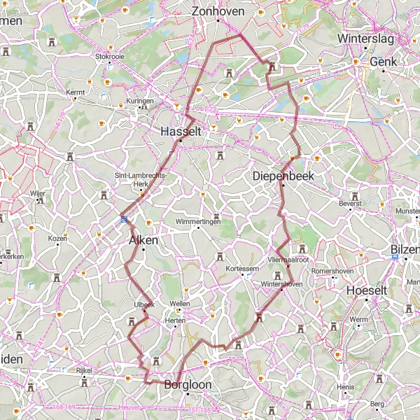 Miniatuurkaart van de fietsinspiratie "Gravelroute door Limburgse natuurpracht" in Prov. Limburg (BE), Belgium. Gemaakt door de Tarmacs.app fietsrouteplanner