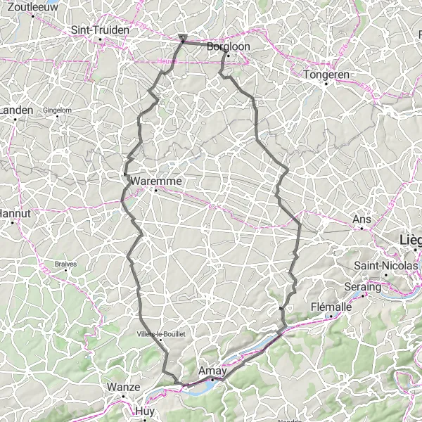 Map miniature of "Limburg Road Challenge" cycling inspiration in Prov. Limburg (BE), Belgium. Generated by Tarmacs.app cycling route planner