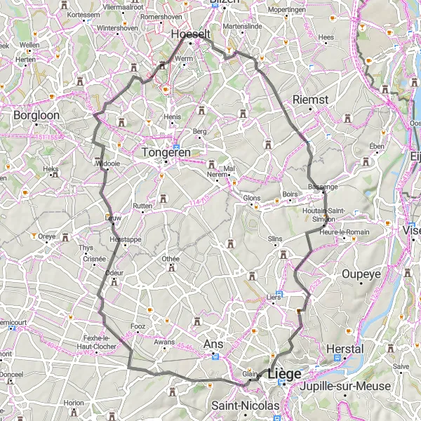 Karten-Miniaturansicht der Radinspiration "Schlösser und Landschaften Tour" in Prov. Limburg (BE), Belgium. Erstellt vom Tarmacs.app-Routenplaner für Radtouren