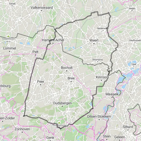 Miniatuurkaart van de fietsinspiratie "Wegroute via Helchteren, Ell en Zwartberg" in Prov. Limburg (BE), Belgium. Gemaakt door de Tarmacs.app fietsrouteplanner