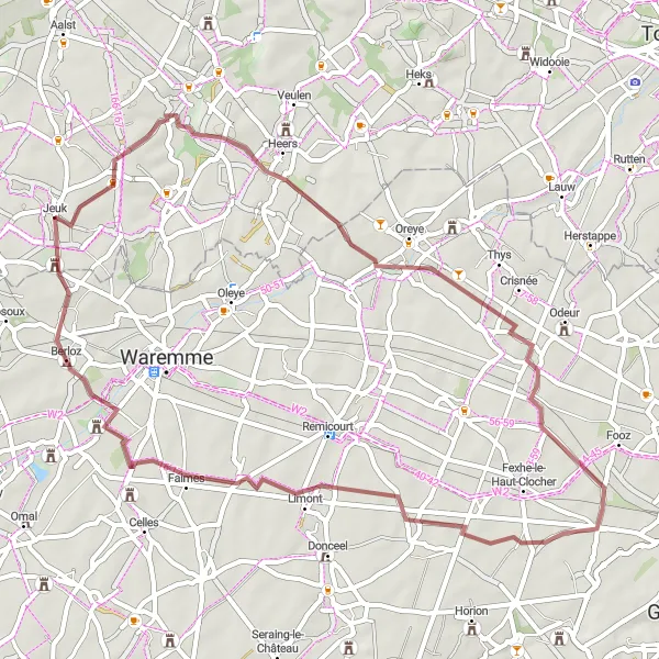 Map miniature of "Land van Zuyl to Lens-sur-Geer Gravel Route" cycling inspiration in Prov. Limburg (BE), Belgium. Generated by Tarmacs.app cycling route planner