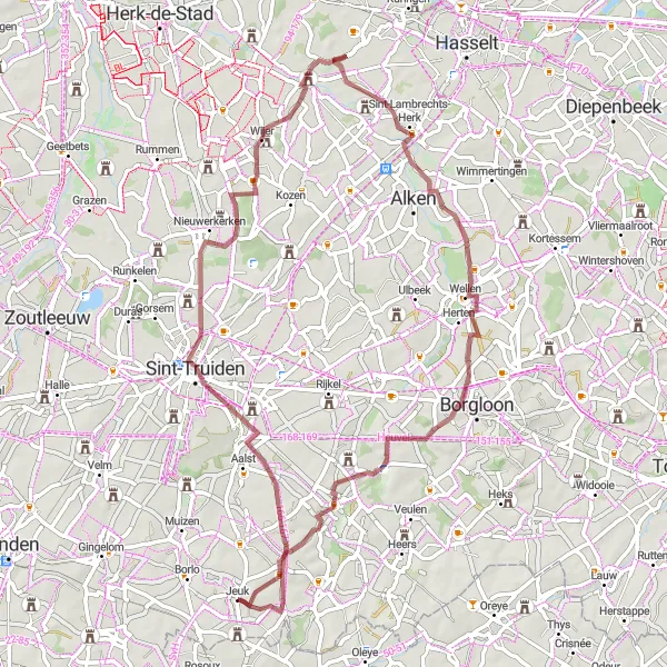 Miniature de la carte de l'inspiration cycliste "Itinéraire gravel entre Boekhout et Wellen" dans la Prov. Limburg (BE), Belgium. Générée par le planificateur d'itinéraire cycliste Tarmacs.app