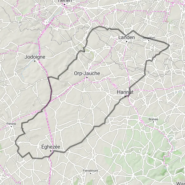 Miniatuurkaart van de fietsinspiratie "Kastelenroute naar Château Snyers - Upigny - Laar - Borlo" in Prov. Limburg (BE), Belgium. Gemaakt door de Tarmacs.app fietsrouteplanner
