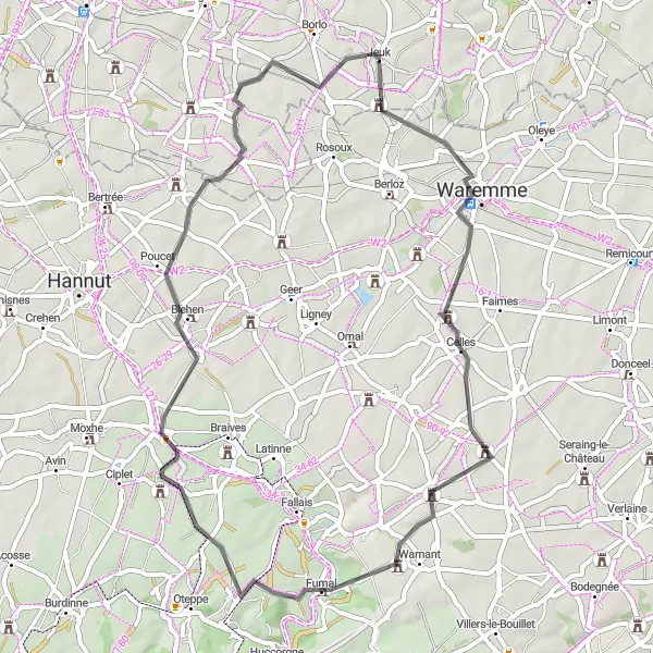 Map miniature of "Aineffe Road Adventure" cycling inspiration in Prov. Limburg (BE), Belgium. Generated by Tarmacs.app cycling route planner