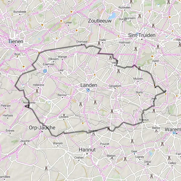 Miniatuurkaart van de fietsinspiratie "Rondje Cras-Avernas - Noduwez - Goetsenhoven - Gussenhoven - Boekhout" in Prov. Limburg (BE), Belgium. Gemaakt door de Tarmacs.app fietsrouteplanner