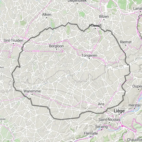 Map miniature of "Honsberg to Donceel Road Route" cycling inspiration in Prov. Limburg (BE), Belgium. Generated by Tarmacs.app cycling route planner