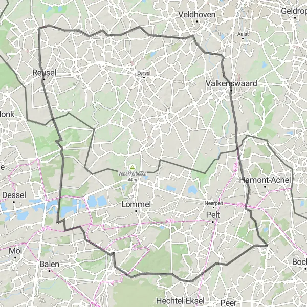 Karten-Miniaturansicht der Radinspiration "Rund um Kaulille" in Prov. Limburg (BE), Belgium. Erstellt vom Tarmacs.app-Routenplaner für Radtouren