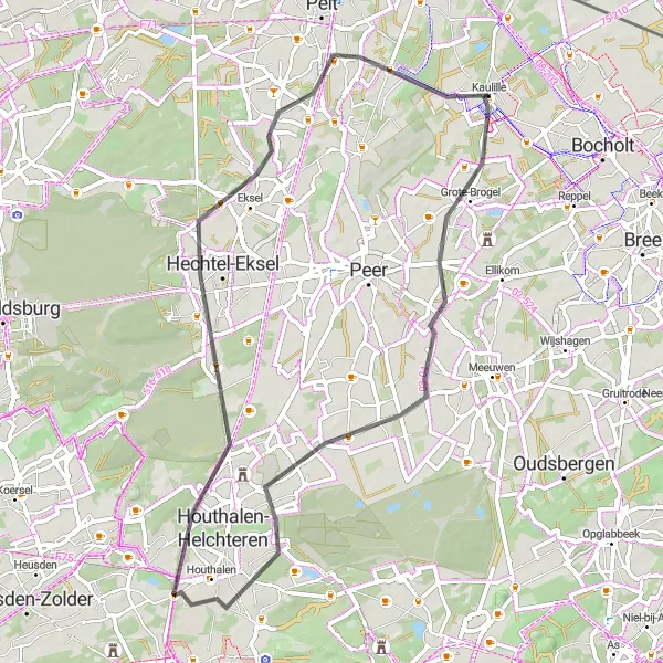 Map miniature of "The Scenic Road Exhilaration" cycling inspiration in Prov. Limburg (BE), Belgium. Generated by Tarmacs.app cycling route planner