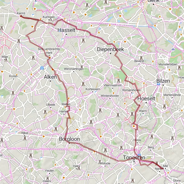 Map miniature of "Through the Canal" cycling inspiration in Prov. Limburg (BE), Belgium. Generated by Tarmacs.app cycling route planner