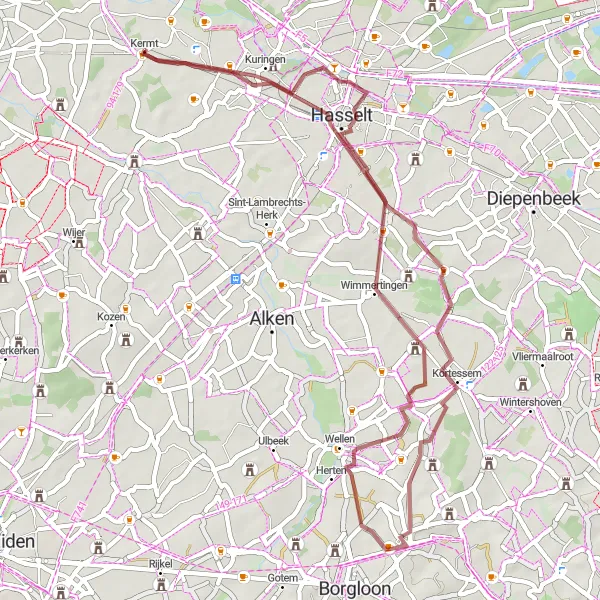 Map miniature of "Rural Surprises" cycling inspiration in Prov. Limburg (BE), Belgium. Generated by Tarmacs.app cycling route planner