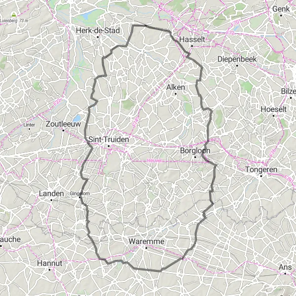 Map miniature of "Scenic Wonders" cycling inspiration in Prov. Limburg (BE), Belgium. Generated by Tarmacs.app cycling route planner