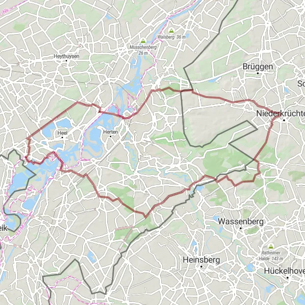 Karten-Miniaturansicht der Radinspiration "Gravel-Abenteuer durch Roermond und Niederkrüchten" in Prov. Limburg (BE), Belgium. Erstellt vom Tarmacs.app-Routenplaner für Radtouren