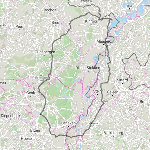 Map miniature of "Road Cycling Adventure from Maaseik to Tongerlo" cycling inspiration in Prov. Limburg (BE), Belgium. Generated by Tarmacs.app cycling route planner