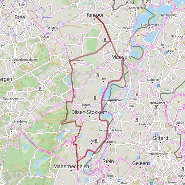 Miniatuurkaart van de fietsinspiratie "Gravelroute rond Kinrooi en Maaseik" in Prov. Limburg (BE), Belgium. Gemaakt door de Tarmacs.app fietsrouteplanner