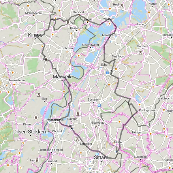Map miniature of "Spectacular Road Ride around Kinrooi" cycling inspiration in Prov. Limburg (BE), Belgium. Generated by Tarmacs.app cycling route planner