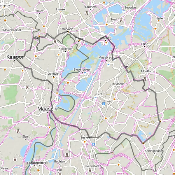 Karten-Miniaturansicht der Radinspiration "Roadtrip entlang der Maas" in Prov. Limburg (BE), Belgium. Erstellt vom Tarmacs.app-Routenplaner für Radtouren
