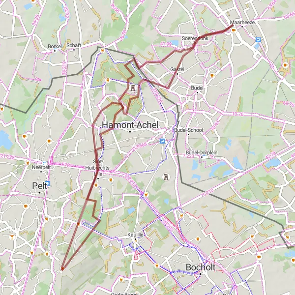 Map miniature of "Gravel Adventure to Sint-Huibrechts-Lille" cycling inspiration in Prov. Limburg (BE), Belgium. Generated by Tarmacs.app cycling route planner