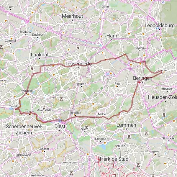 Map miniature of "Nature Escape" cycling inspiration in Prov. Limburg (BE), Belgium. Generated by Tarmacs.app cycling route planner