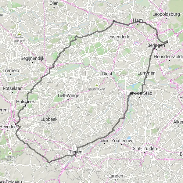 Map miniature of "Limburg Adventure" cycling inspiration in Prov. Limburg (BE), Belgium. Generated by Tarmacs.app cycling route planner