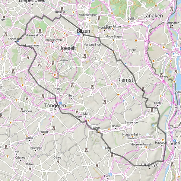 Miniature de la carte de l'inspiration cycliste "Défi des Côtes et Panoramas" dans la Prov. Limburg (BE), Belgium. Générée par le planificateur d'itinéraire cycliste Tarmacs.app