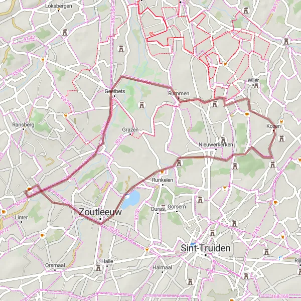 Miniatuurkaart van de fietsinspiratie "Grindavontuur van 38 km rond Kozen" in Prov. Limburg (BE), Belgium. Gemaakt door de Tarmacs.app fietsrouteplanner