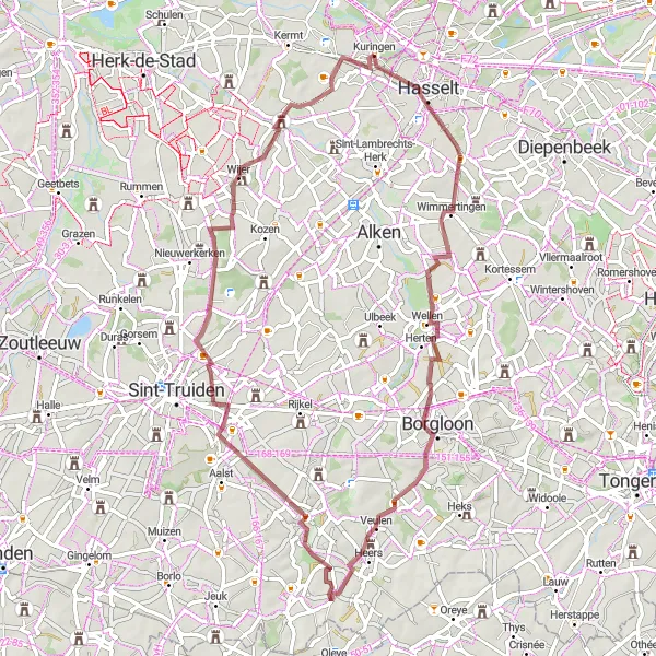 Miniature de la carte de l'inspiration cycliste "Le Tour de Limbourg" dans la Prov. Limburg (BE), Belgium. Générée par le planificateur d'itinéraire cycliste Tarmacs.app
