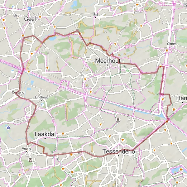 Map miniature of "Gravel Adventure" cycling inspiration in Prov. Limburg (BE), Belgium. Generated by Tarmacs.app cycling route planner