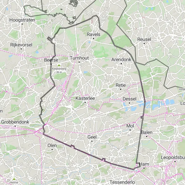 Map miniature of "Country Ride with Scenic Delights" cycling inspiration in Prov. Limburg (BE), Belgium. Generated by Tarmacs.app cycling route planner