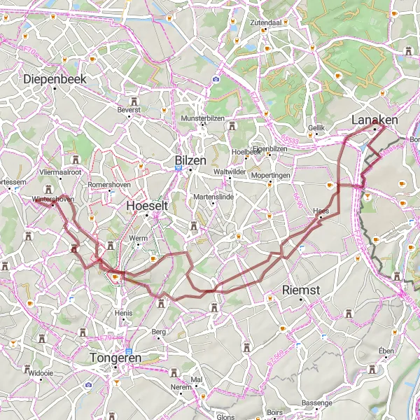 Map miniature of "Sieberg Gravel Cycling Route" cycling inspiration in Prov. Limburg (BE), Belgium. Generated by Tarmacs.app cycling route planner