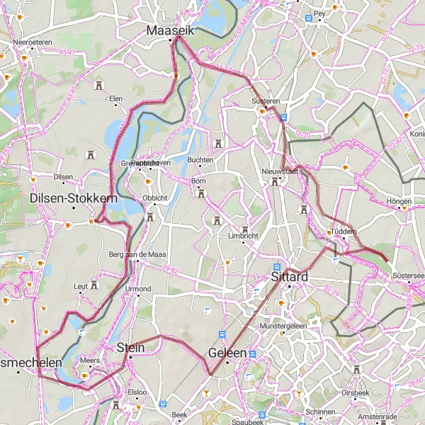 Map miniature of "The Gravel Adventure" cycling inspiration in Prov. Limburg (BE), Belgium. Generated by Tarmacs.app cycling route planner