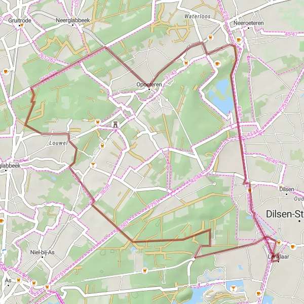 Miniatuurkaart van de fietsinspiratie "Gravelroute rond Lanklaar" in Prov. Limburg (BE), Belgium. Gemaakt door de Tarmacs.app fietsrouteplanner