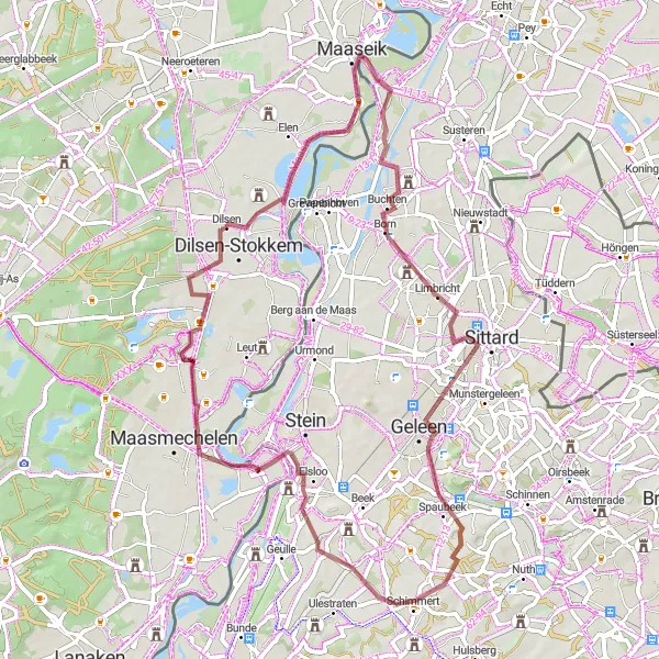 Miniatuurkaart van de fietsinspiratie "Gravelroutes rond Lanklaar" in Prov. Limburg (BE), Belgium. Gemaakt door de Tarmacs.app fietsrouteplanner