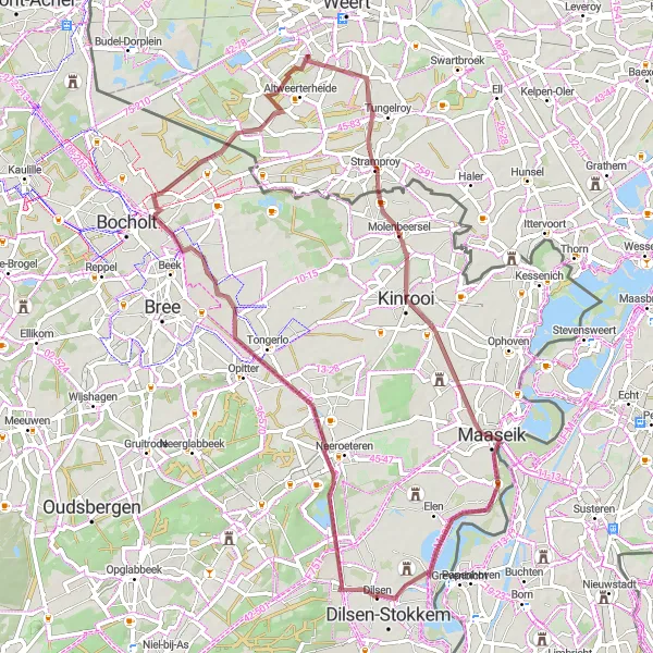 Karten-Miniaturansicht der Radinspiration "Gravel-Tour nach Dilsen" in Prov. Limburg (BE), Belgium. Erstellt vom Tarmacs.app-Routenplaner für Radtouren