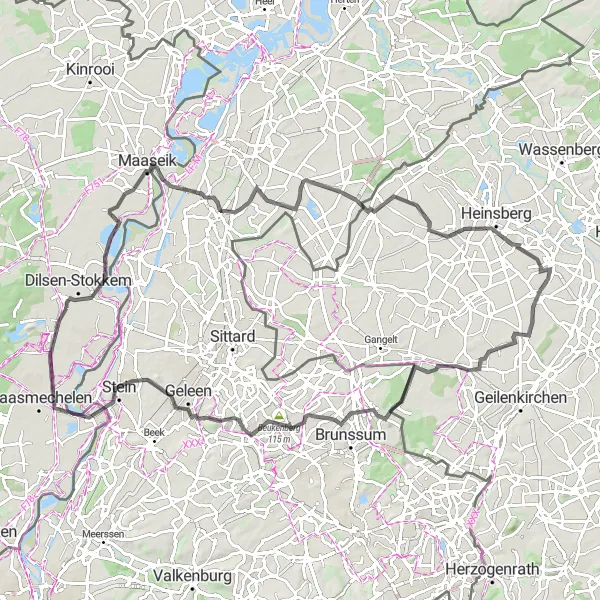 Miniatuurkaart van de fietsinspiratie "Wegroute langs Limburgse bezienswaardigheden" in Prov. Limburg (BE), Belgium. Gemaakt door de Tarmacs.app fietsrouteplanner