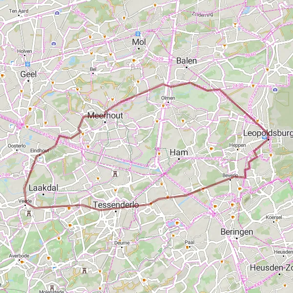 Map miniature of "Heritage and Nature Tour" cycling inspiration in Prov. Limburg (BE), Belgium. Generated by Tarmacs.app cycling route planner