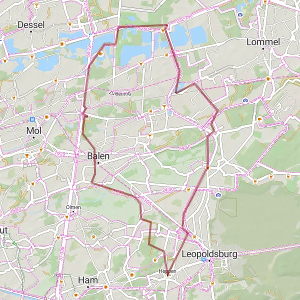 Miniature de la carte de l'inspiration cycliste "Leopoldsburg - Balen Gravel Adventure" dans la Prov. Limburg (BE), Belgium. Générée par le planificateur d'itinéraire cycliste Tarmacs.app