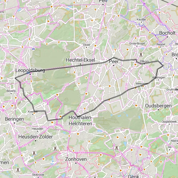 Map miniature of "Hechtel-Eksel Loop" cycling inspiration in Prov. Limburg (BE), Belgium. Generated by Tarmacs.app cycling route planner