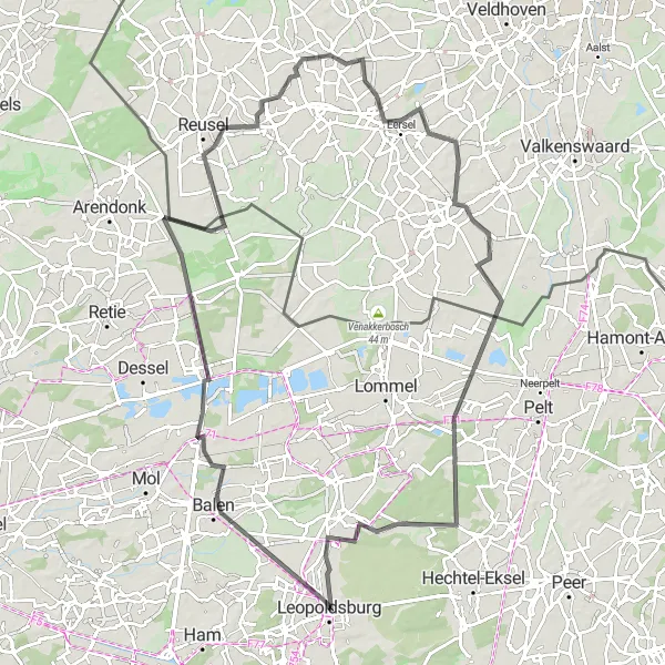 Map miniature of "The Kempen's Hidden Gems" cycling inspiration in Prov. Limburg (BE), Belgium. Generated by Tarmacs.app cycling route planner