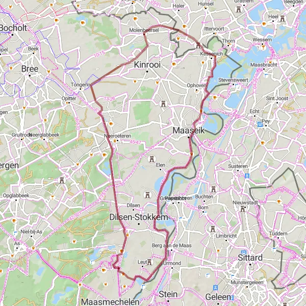 Map miniature of "Gravel Adventure through Nature and Historical Gems" cycling inspiration in Prov. Limburg (BE), Belgium. Generated by Tarmacs.app cycling route planner