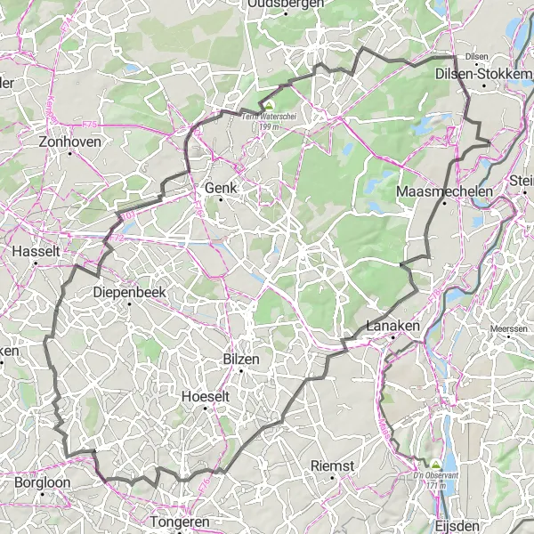 Miniatuurkaart van de fietsinspiratie "Kastelen en natuur rondrit" in Prov. Limburg (BE), Belgium. Gemaakt door de Tarmacs.app fietsrouteplanner