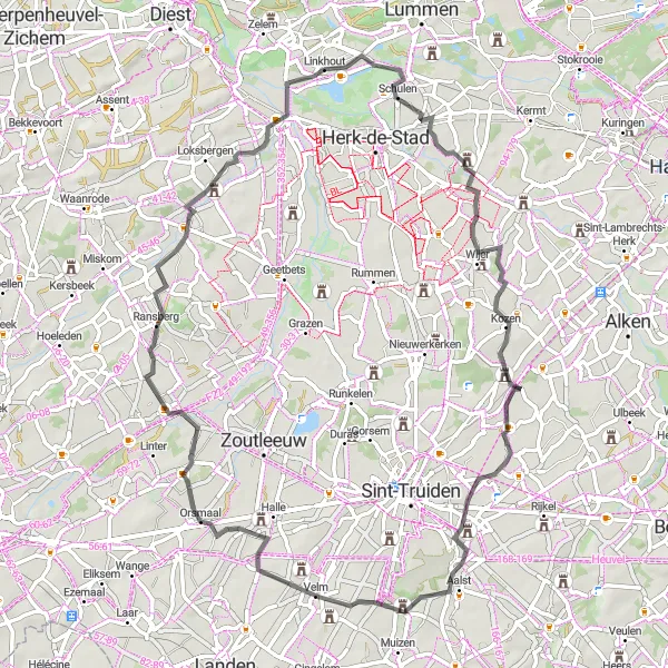 Miniatuurkaart van de fietsinspiratie "Kastelen en Natuurpracht Rondrit" in Prov. Limburg (BE), Belgium. Gemaakt door de Tarmacs.app fietsrouteplanner