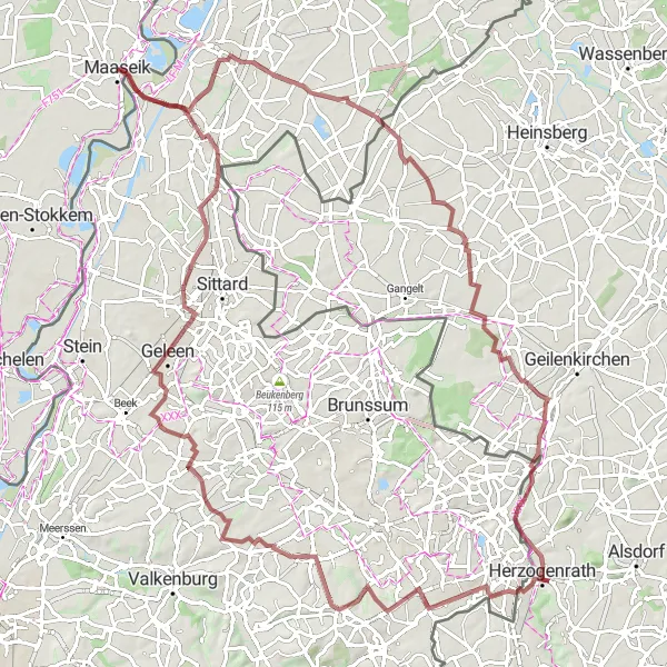 Miniature de la carte de l'inspiration cycliste "La Route des Graviers: Aventure au cœur de la nature" dans la Prov. Limburg (BE), Belgium. Générée par le planificateur d'itinéraire cycliste Tarmacs.app