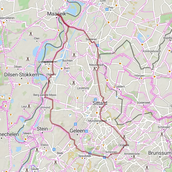 Map miniature of "The Nieuwstadt Loop" cycling inspiration in Prov. Limburg (BE), Belgium. Generated by Tarmacs.app cycling route planner