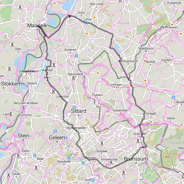 Map miniature of "The Echt Challenge" cycling inspiration in Prov. Limburg (BE), Belgium. Generated by Tarmacs.app cycling route planner