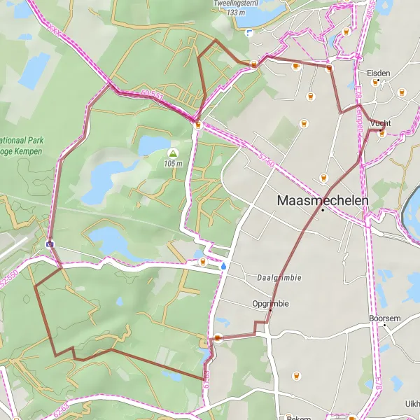 Karten-Miniaturansicht der Radinspiration "Gravelroute durch Maasmechelen" in Prov. Limburg (BE), Belgium. Erstellt vom Tarmacs.app-Routenplaner für Radtouren