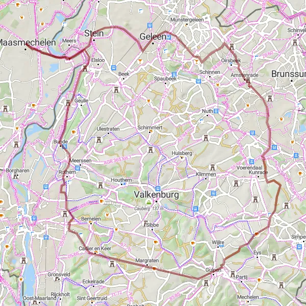 Map miniature of "Limburg Maasmechelen Gravel Cycling Route" cycling inspiration in Prov. Limburg (BE), Belgium. Generated by Tarmacs.app cycling route planner